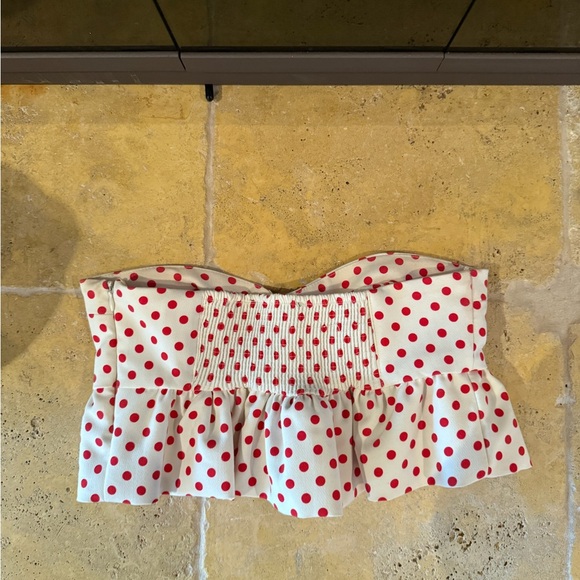 Zara Polka Dot Strapless Crop Top - Picture 2 of 4